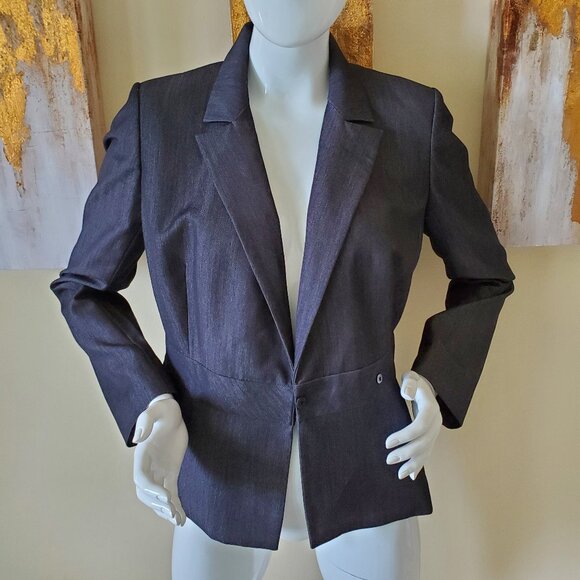 Calvin Klein Black/Gray Button Clasp Long Sleeve Blazer Jacket SZ 6 - Picture 1 of 10